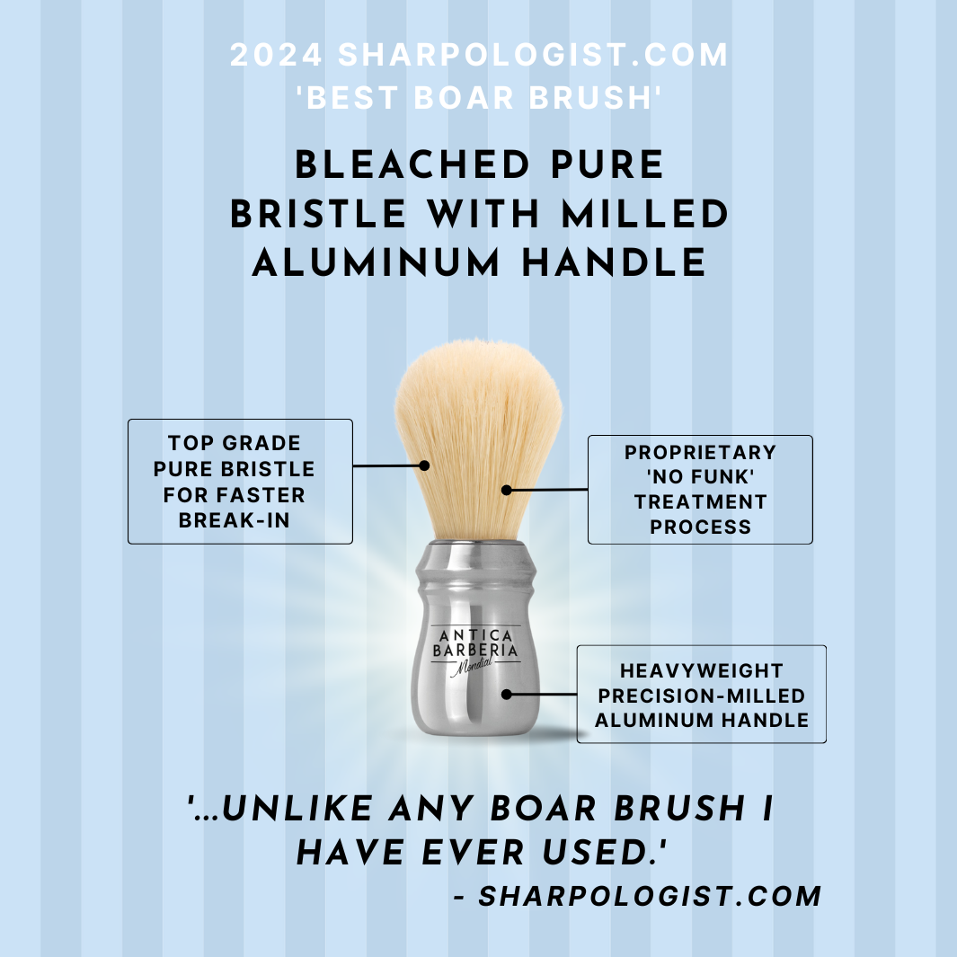 Professional Lathering Brush: Silver Brushed Aluminum with Bleached Bristle Antica Barberia Mondial US