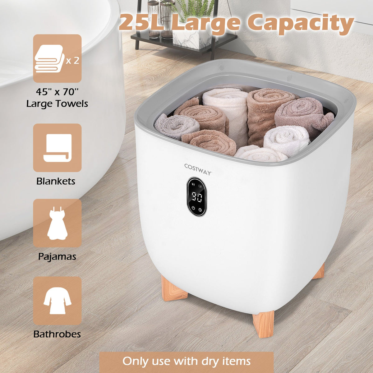 25L Towel Warmer Bucket with 2 Temperature Settings and Auto Shut Off-White DirectDeals