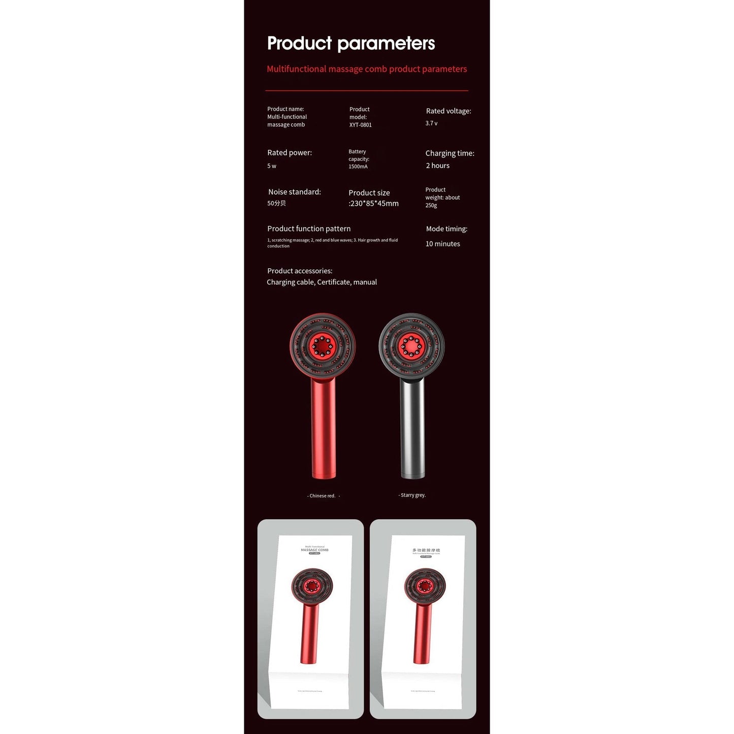 3 in 1 phototherapy massage comb electrical loriginial handheld spa scalp massage brush with red light for hair growth with oil