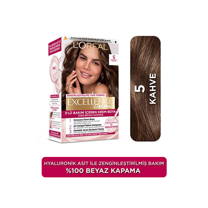 L'Oréal Paris Excellence Crème Hair Color 5 Brown - 100% Gray Coverage | Rich Color Beauty Care Bag