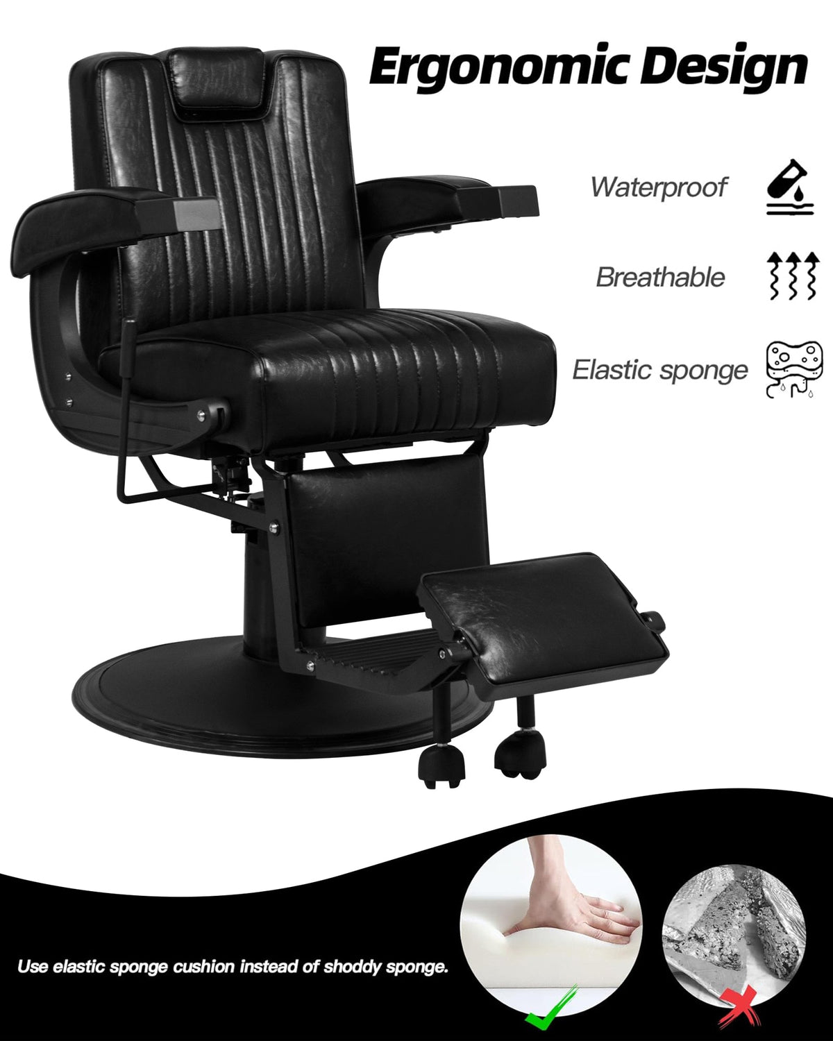 Heavy Duty Vintage Barber Chair The Onyx 8831 MYS