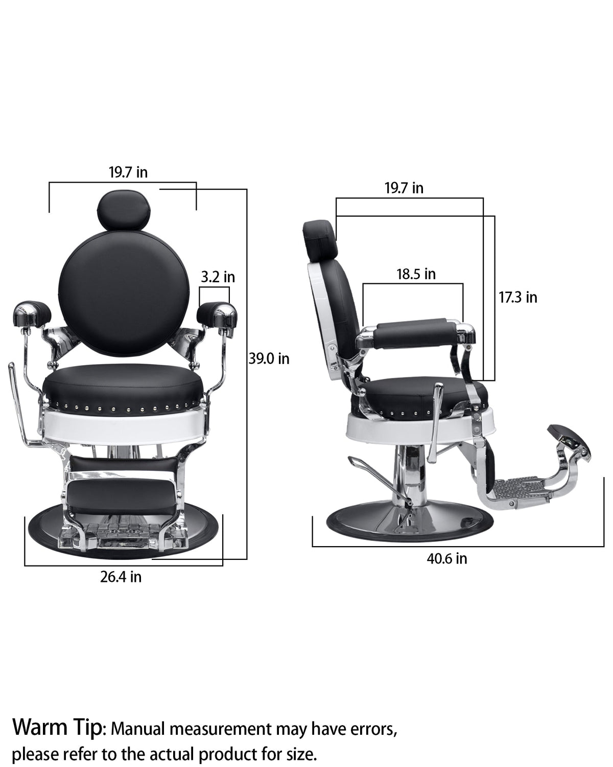 160Β° Reclining with Vintage Rivet Details Barber chair The Sterling 8828 MYS