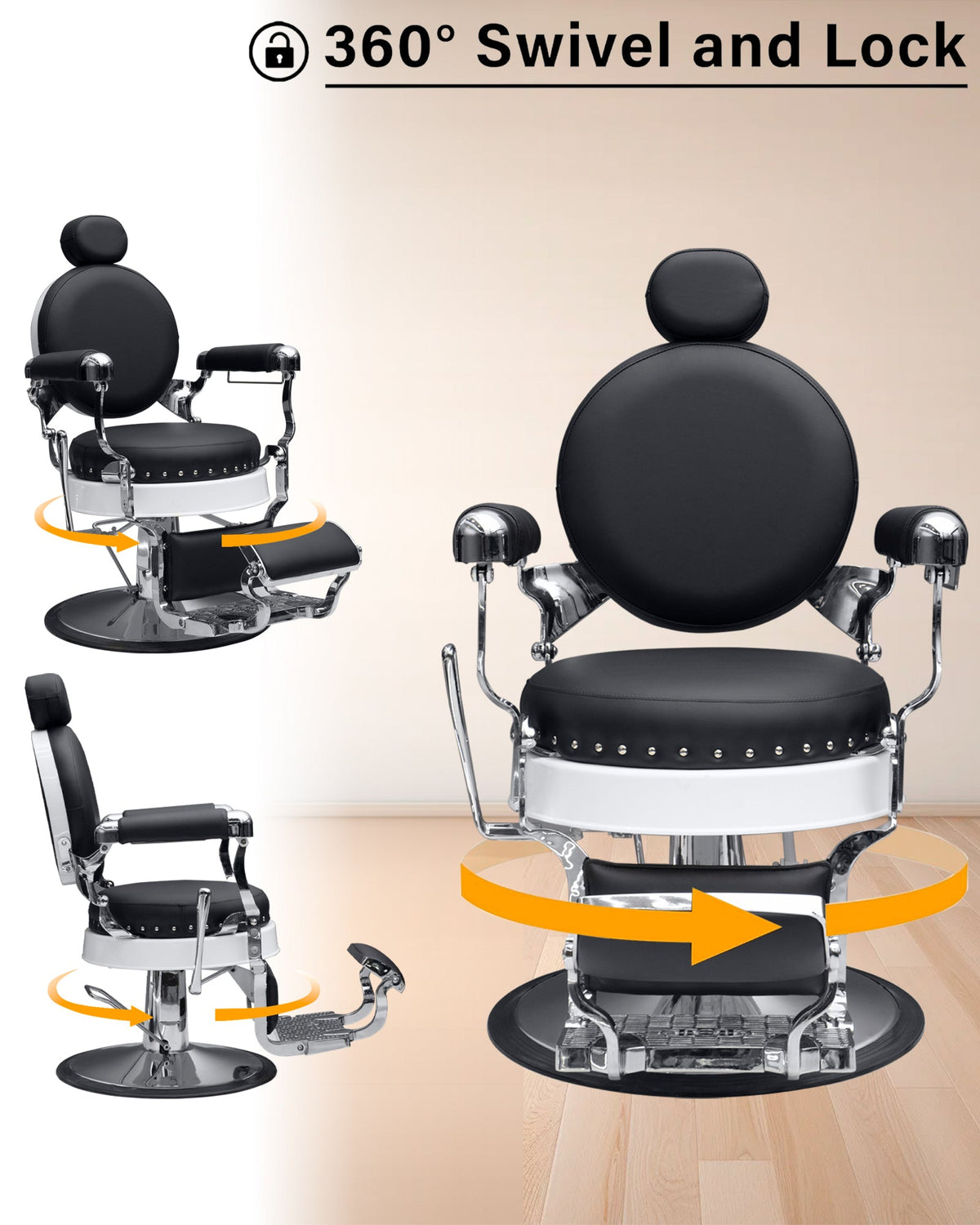 160Β° Reclining with Vintage Rivet Details Barber chair The Sterling 8828 MYS