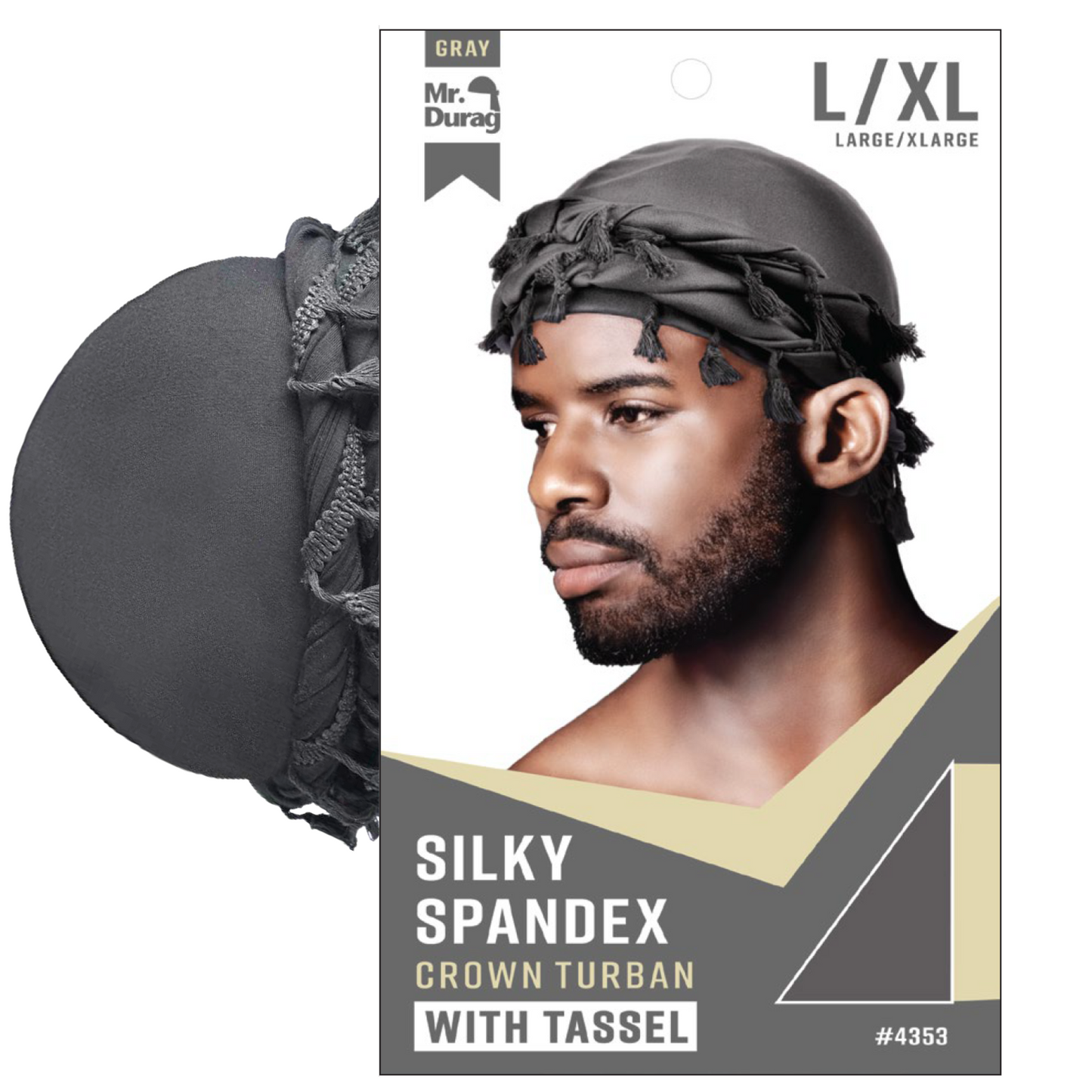 Mr. Durag Silky Spandex Crown Turban with Tassels Large / X-Large, 1 Count, Assorted Colors Annie International, Inc.
