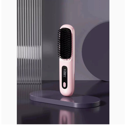 2 In 1 Straight Hair Comb Wireless Hair Straightener Brush Hair Fast Heating Portable Hot Curler USB Charging My Store