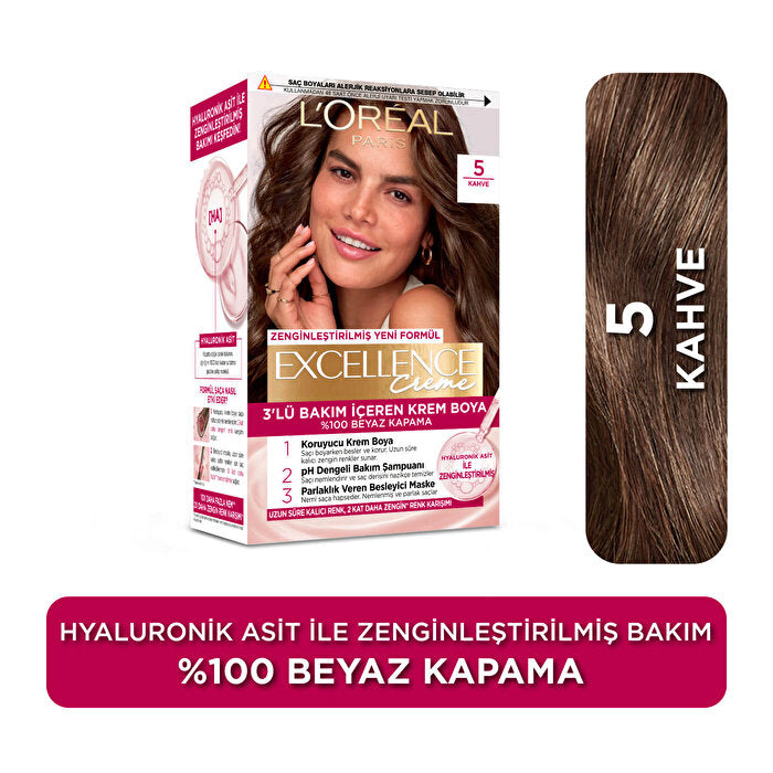 L'Oréal Paris Excellence Crème Hair Color 5 Brown - 100% Gray Coverage | Rich Color Beauty Care Bag