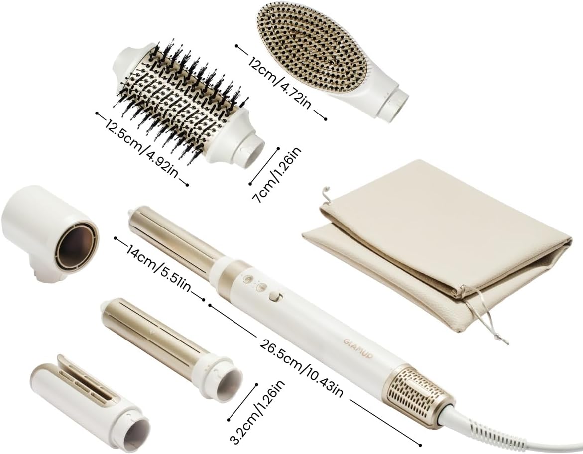 GLAMUP® 6 in 1 Hot Air Styler, Tight Grip, Powerful High Speed Dryer, Volumizer, Blow Dryer Brush, Curling Volumizing Hair Styler Gift Set with Travel Bag 7DAY'S