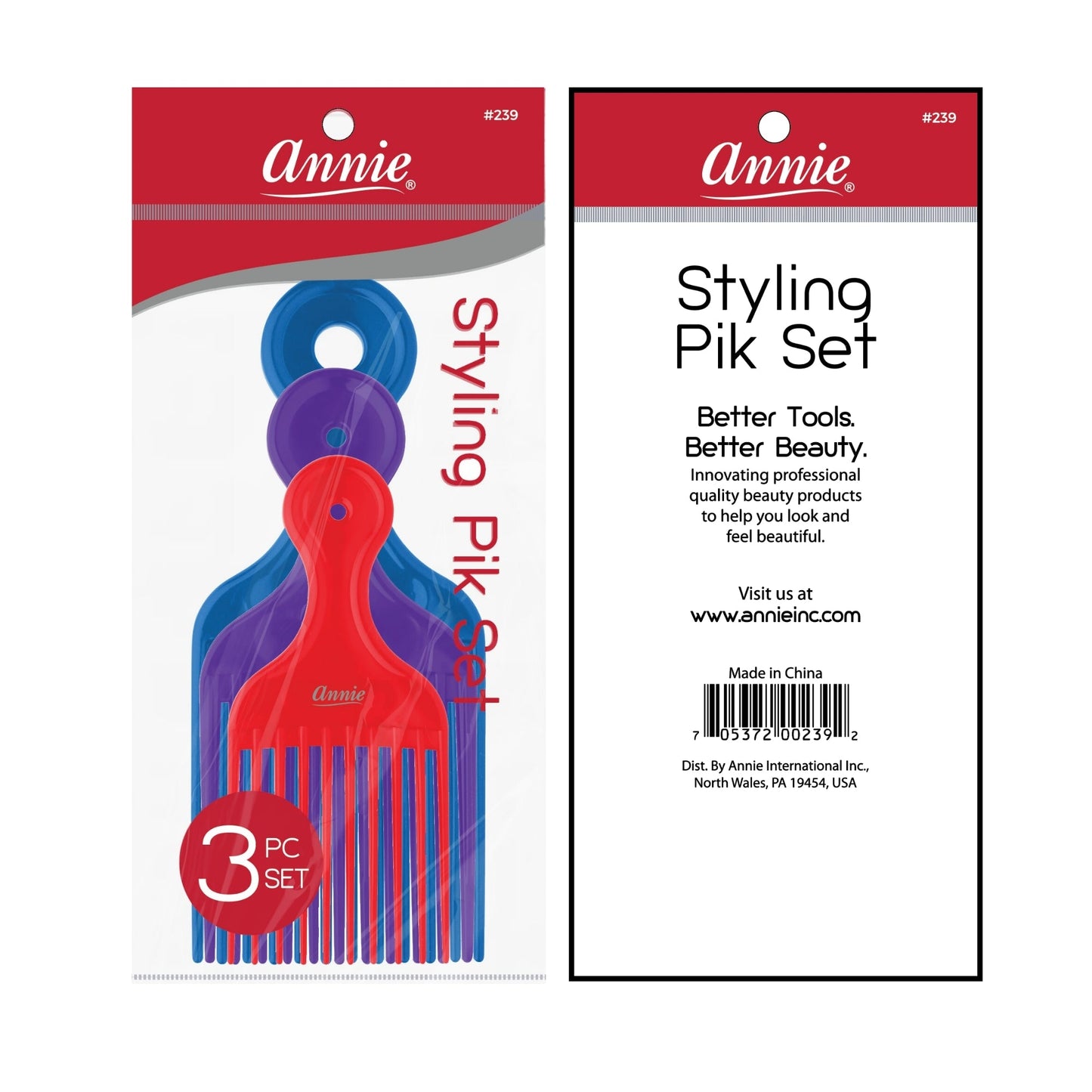 Annie Styling Plastic Pik Short Medium Long 3ct Asst. Annie International, Inc.
