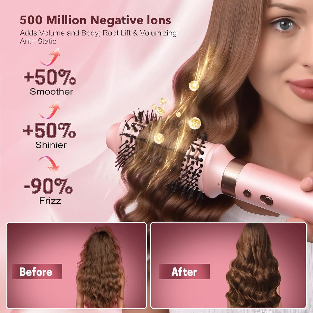StyleVibe 6-in-1 Air Styler, Hair Dryer & Blow Dryer Brush with Auto Wrap Curl L/R, Fast Drying, Smooth Blowouts, Root-Lift Volume, No Heat Damage Frizz-Free Thermal Brush with Travel Bag 7DAY'S