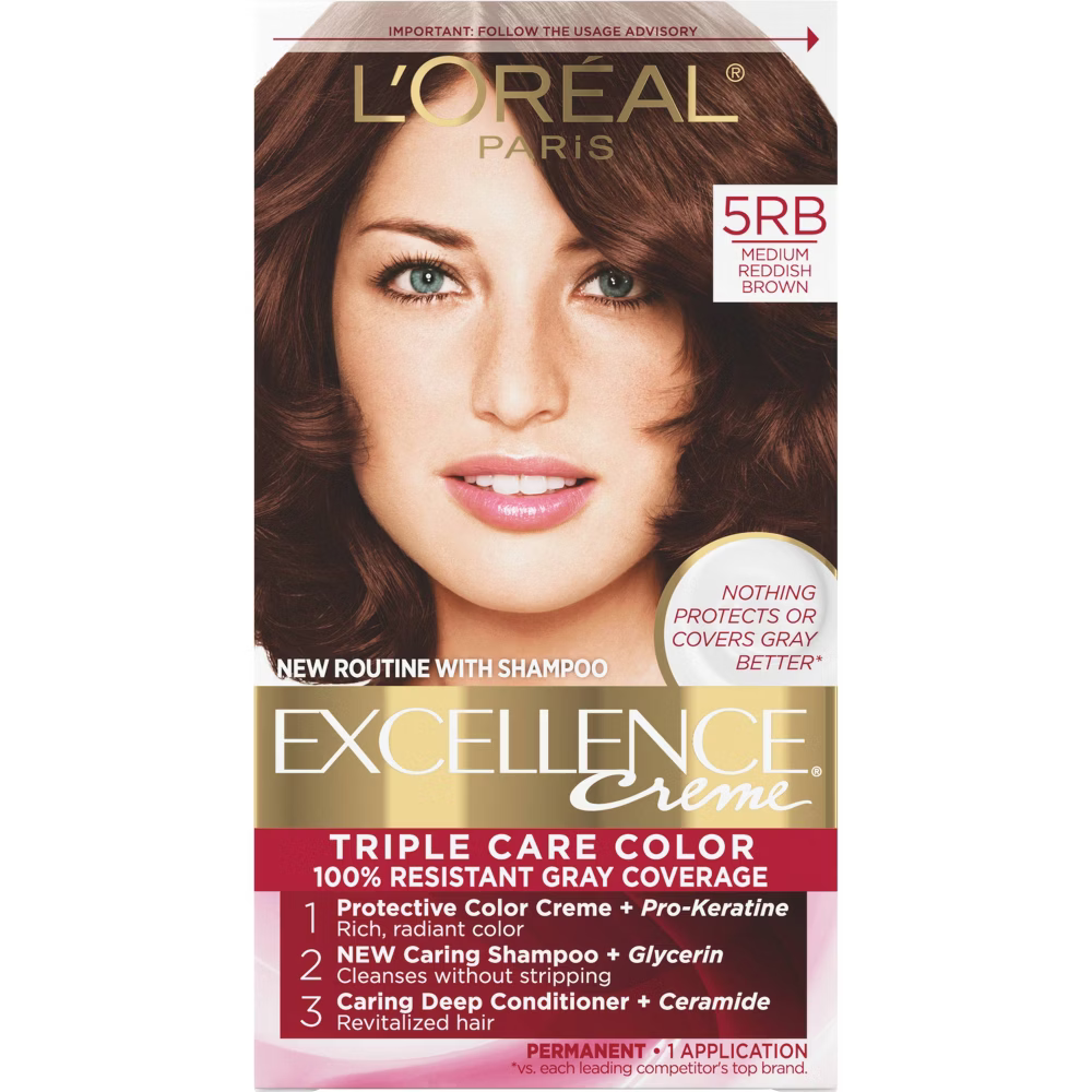 L'Oréal Paris Excellence Triple Protection Permanent Hair Color - 5RB Medium Reddish Brown (6.3 fl oz) Farmacias Savia