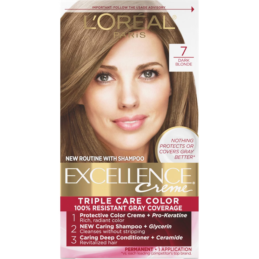 L'Oréal Paris Excellence Triple Protection Permanent Hair Color - 7 Dark Blonde (6.3 fl oz) Farmacias Savia
