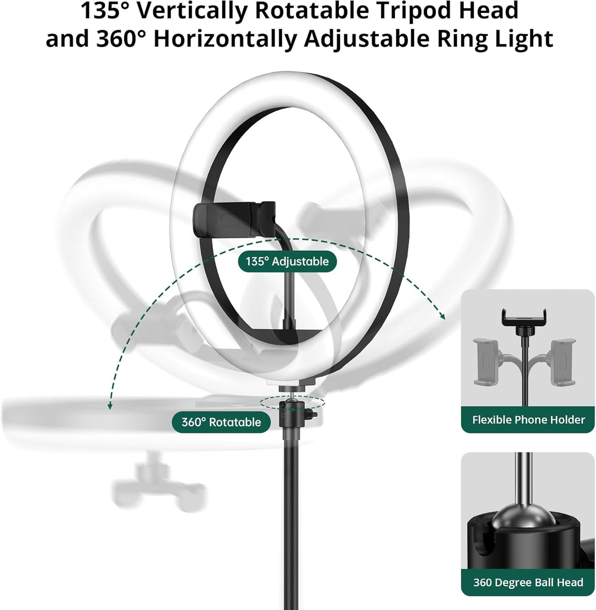 ATUMTEK 10" Ring Light with 55" Tripod Stand, Dimmable LED Selfie Light with Phone Holder & Bluetooth Remote, 3 Color Modes & 10 Brightness Levels for TikTok, Zoom, YouTube, Streaming, Vlogging 7DAY'S