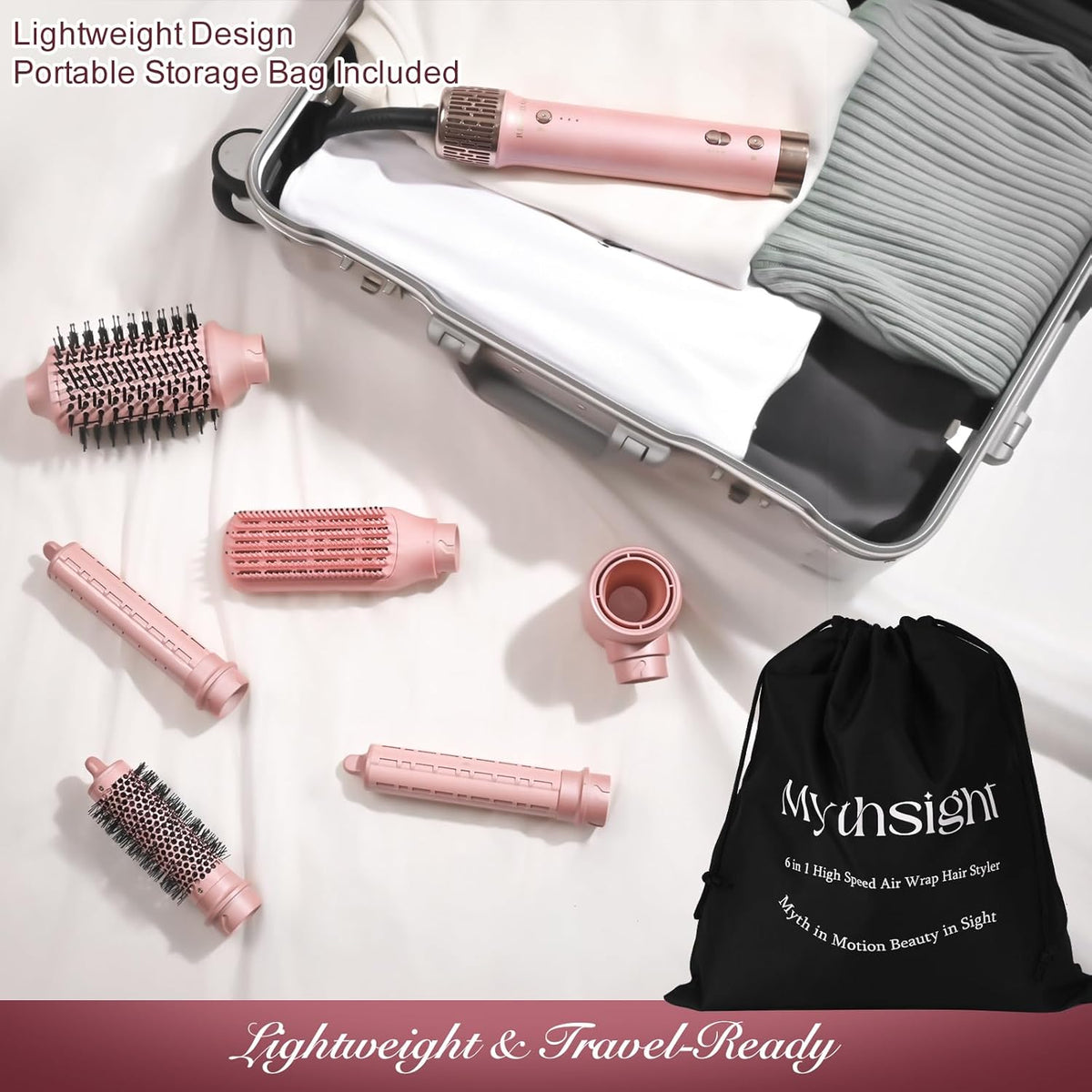StyleVibe 6-in-1 Air Styler, Hair Dryer & Blow Dryer Brush with Auto Wrap Curl L/R, Fast Drying, Smooth Blowouts, Root-Lift Volume, No Heat Damage Frizz-Free Thermal Brush with Travel Bag 7DAY'S