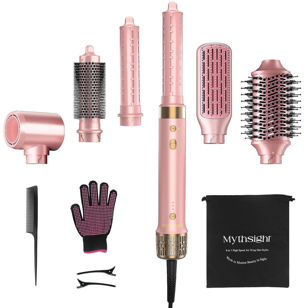 StyleVibe 6-in-1 Air Styler, Hair Dryer & Blow Dryer Brush with Auto Wrap Curl L/R, Fast Drying, Smooth Blowouts, Root-Lift Volume, No Heat Damage Frizz-Free Thermal Brush with Travel Bag 7DAY'S