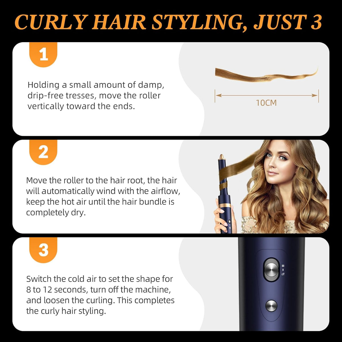 6-in-1 Hair Dryer Brush & Curling Iron Set, Hot Air Styler Hair Curler for Fast Drying, Smoothing & Volumizing, No Heat Damage, Professional Blowout Tool with Travel Case - Prussian Blue 7DAY'S