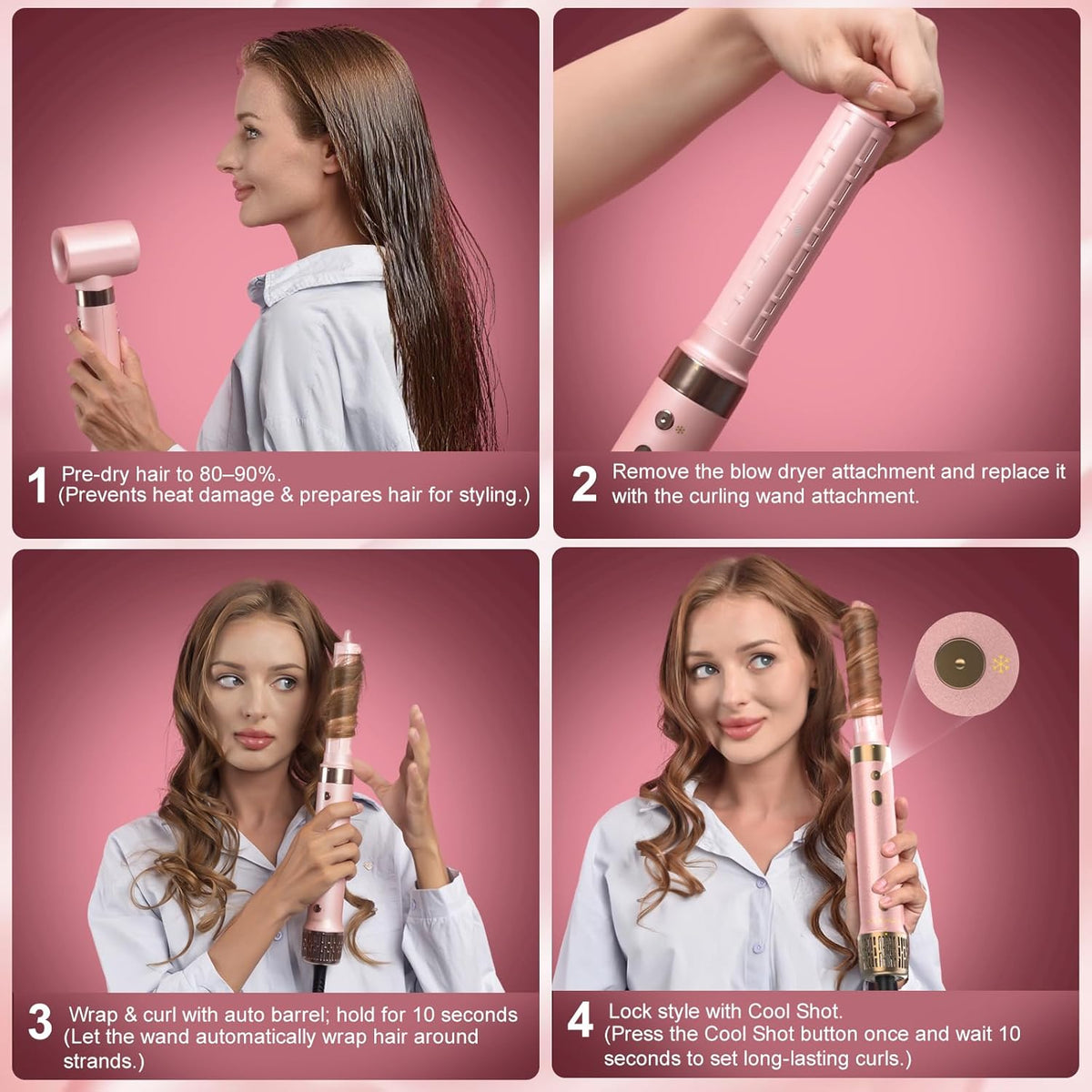 StyleVibe 6-in-1 Air Styler, Hair Dryer & Blow Dryer Brush with Auto Wrap Curl L/R, Fast Drying, Smooth Blowouts, Root-Lift Volume, No Heat Damage Frizz-Free Thermal Brush with Travel Bag 7DAY'S