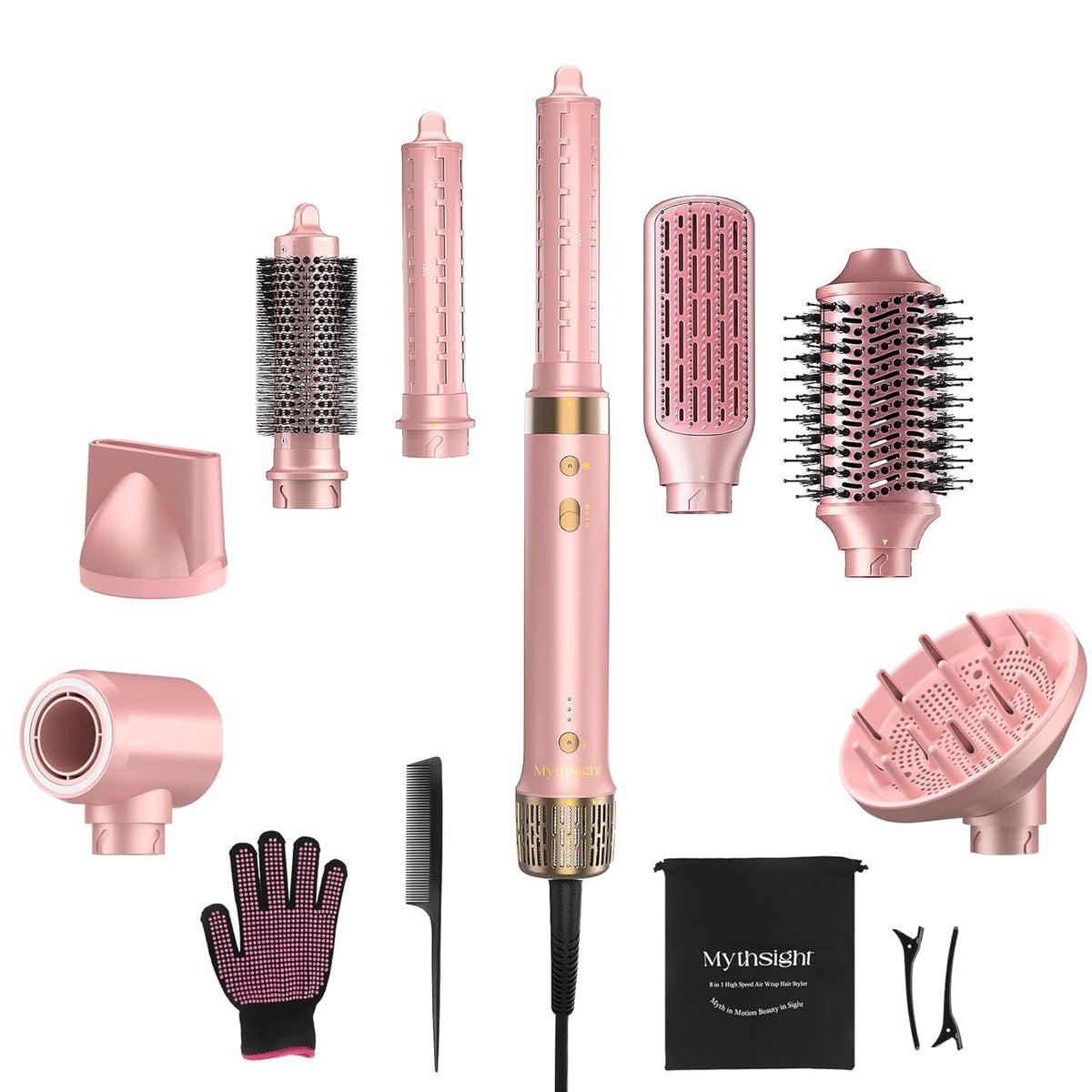 StyleVibe 6-in-1 Air Styler, Hair Dryer & Blow Dryer Brush with Auto Wrap Curl L/R, Fast Drying, Smooth Blowouts, Root-Lift Volume, No Heat Damage Frizz-Free Thermal Brush with Travel Bag 7DAY'S