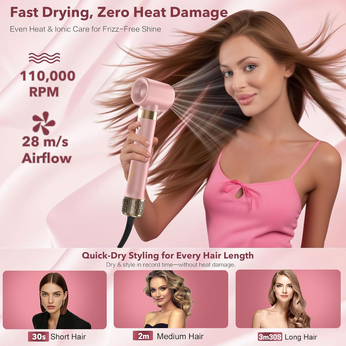 StyleVibe 6-in-1 Air Styler, Hair Dryer & Blow Dryer Brush with Auto Wrap Curl L/R, Fast Drying, Smooth Blowouts, Root-Lift Volume, No Heat Damage Frizz-Free Thermal Brush with Travel Bag 7DAY'S
