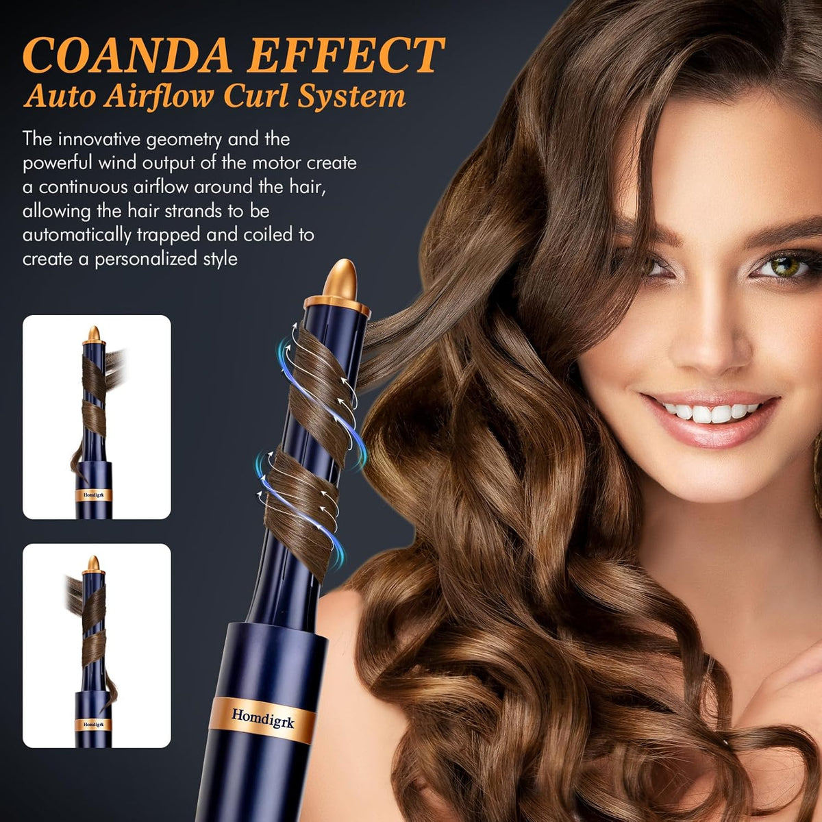6-in-1 Hair Dryer Brush & Curling Iron Set, Hot Air Styler Hair Curler for Fast Drying, Smoothing & Volumizing, No Heat Damage, Professional Blowout Tool with Travel Case - Prussian Blue 7DAY'S