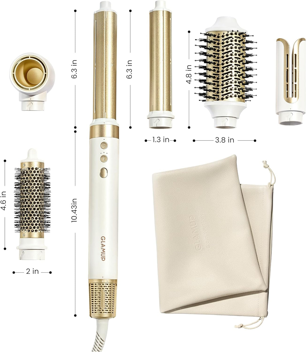 GLAMUP® 6 in 1 Hot Air Styler, Upgraded Long Barrel, Round Brush, Powerful High Speed Dryer, Tight Grip, Curling Volumizing Gift Set with Travel Bag 7DAY'S