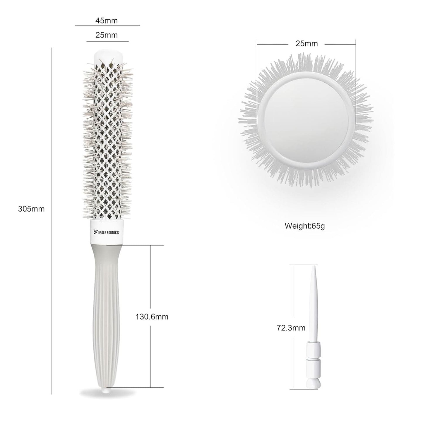 Eagle Fortress XL Ceramic + Ionic Round Hair Brush 1.26 in, Grey The Beauty Box