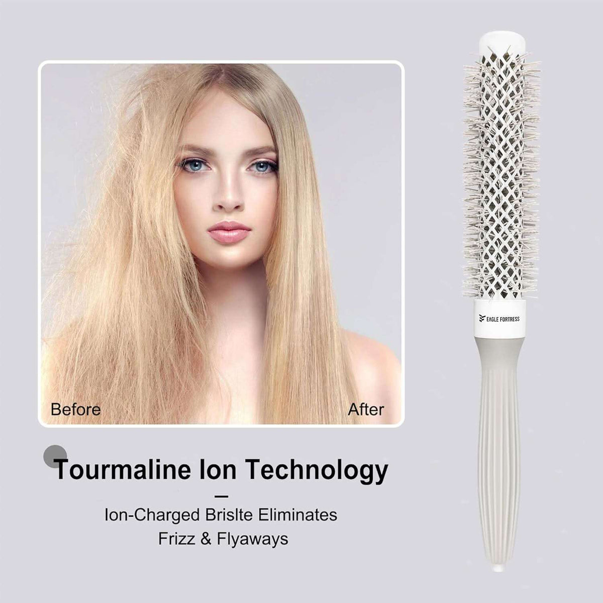 Eagle Fortress XL Ceramic + Ionic Round Hair Brush 0.98in - Grey The Beauty Box