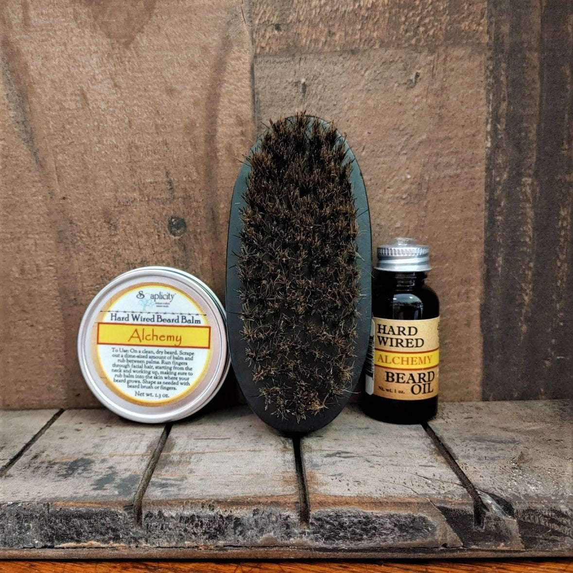Beard-Pro Gift Set with Hard Wired Beard Oil, Balm, & Brush Soaplicity