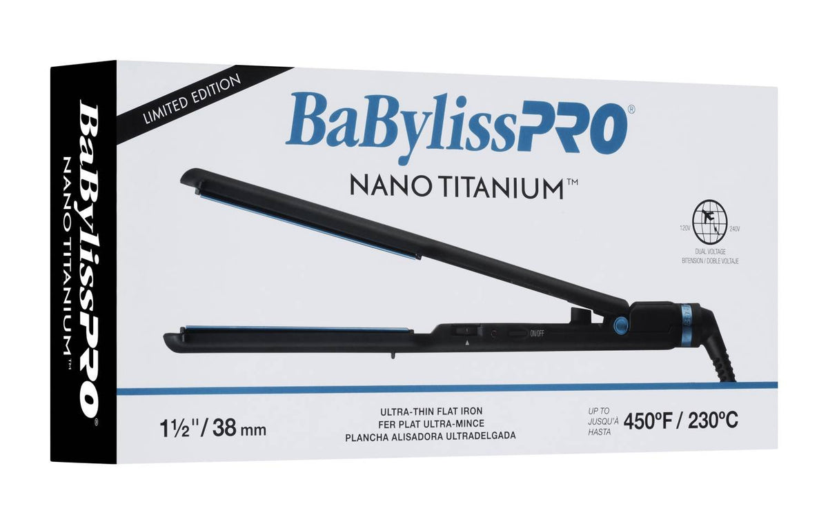 BABYLISSPRO NANO TITANIUM LIMITED EDITION BLACK AND BLUE 1.5 INCH ULTRA-THIN FLAT IRON My Beauty Site Pro