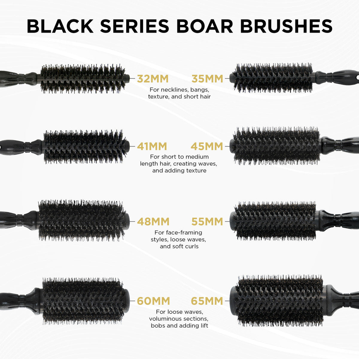 COCCO® Black Series Ceramic Boar Brush (Select Size) Cocco Hair Professional
