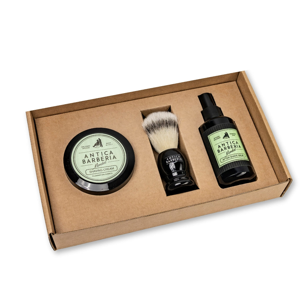 Balsamic Classic Shaving Gift Box: Brush + Aftershave Balm + Shaving Cream Antica Barberia Mondial US