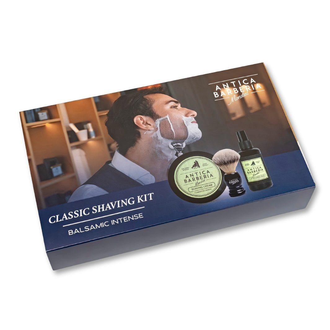 Balsamic Classic Shaving Gift Box: Brush + Aftershave Balm + Shaving Cream Antica Barberia Mondial US