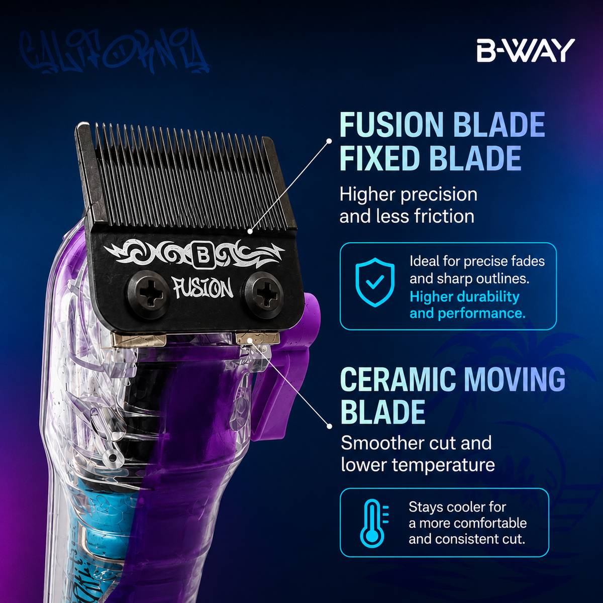 B-WAY NEW California Professional Clipper – 8,200 RPM Fusion DLC RT-Way USA