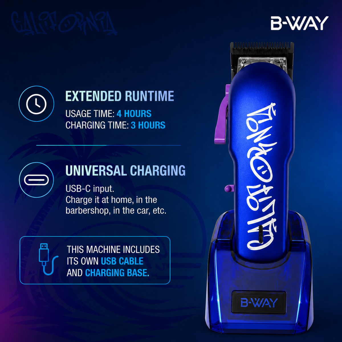 B-WAY NEW California Professional Clipper – 8,200 RPM Fusion DLC RT-Way USA