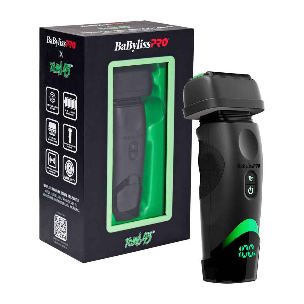 BaBylissPRO x Tomb45 Wireless-Charging Double-Foil Shaver – Black (FXT45FS) Certified Clippers