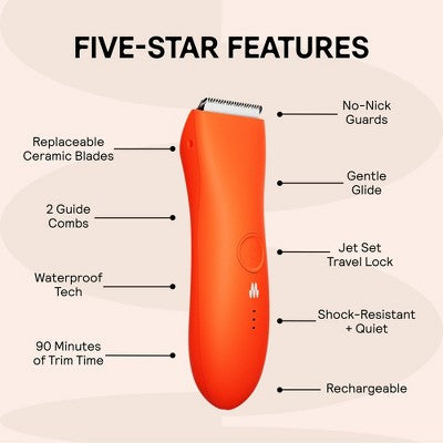 Meridian Trimmer Premium Pubic; Body Hair Trimmer for Men & Women Below-the-Belt Groomer, Ball Trimmer, Bikini Trimmer, Bonus Pouch Blaze - New This is Beauty US