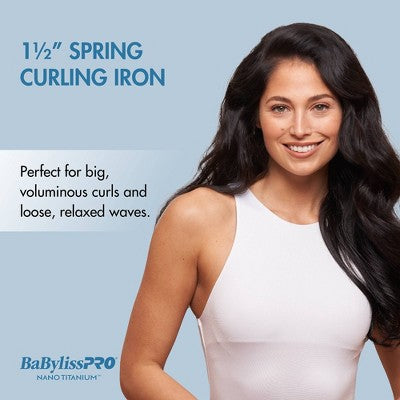 BaBylissPRO Nano Titanium Spring Curling Iron Blue 1.5" - Imperfect Box This is Beauty US
