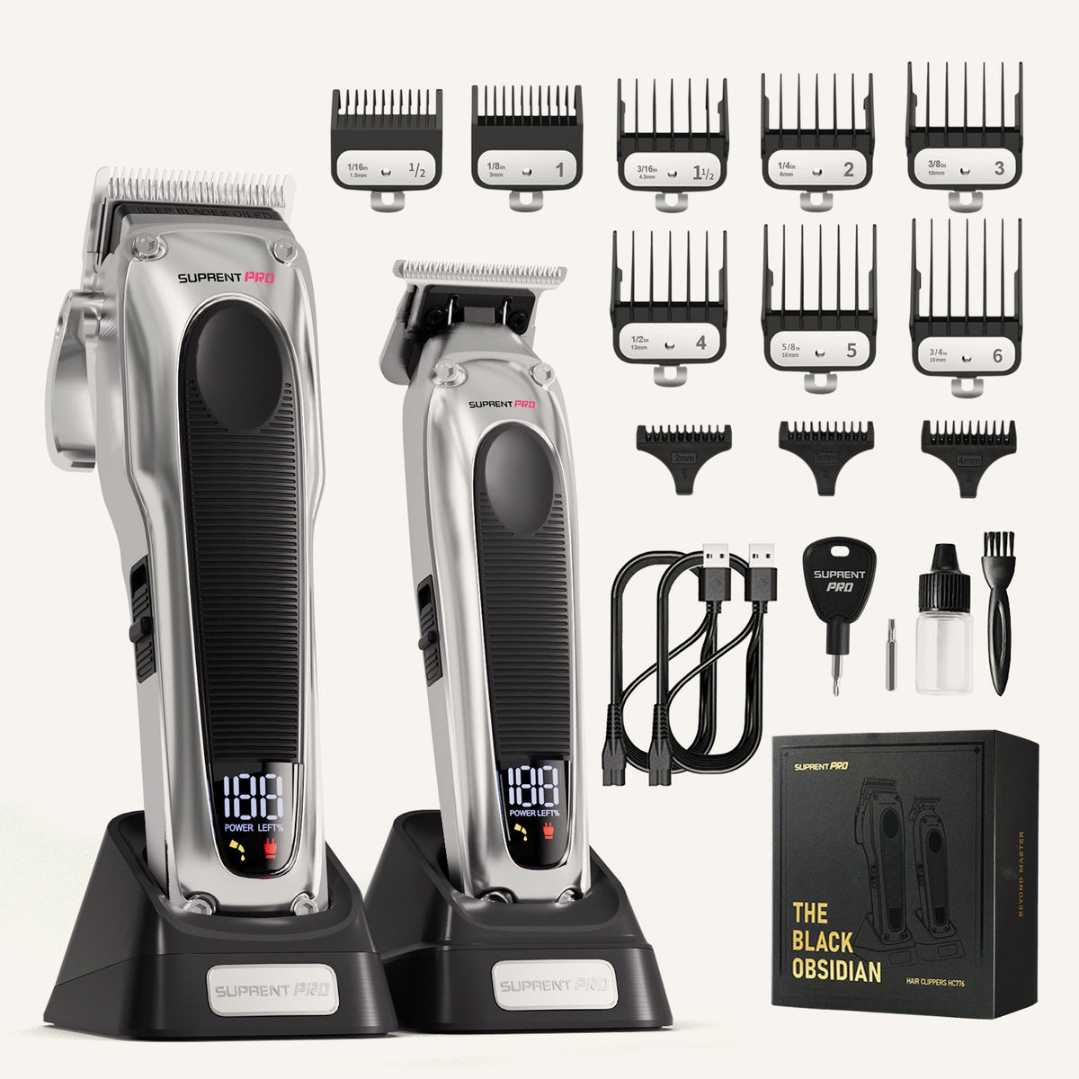 The Black Obsidian Professional Clipper and Trimmer Set - HC776SX SUPRENT US