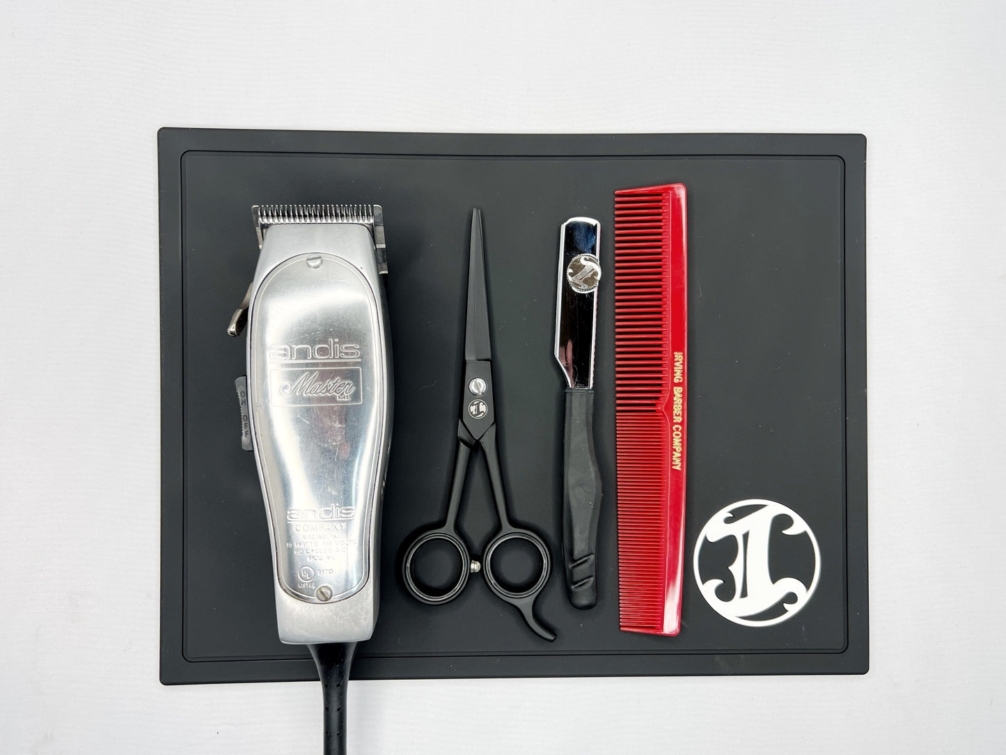 Travel Size Station Mat - Black/White Irving Barber Company