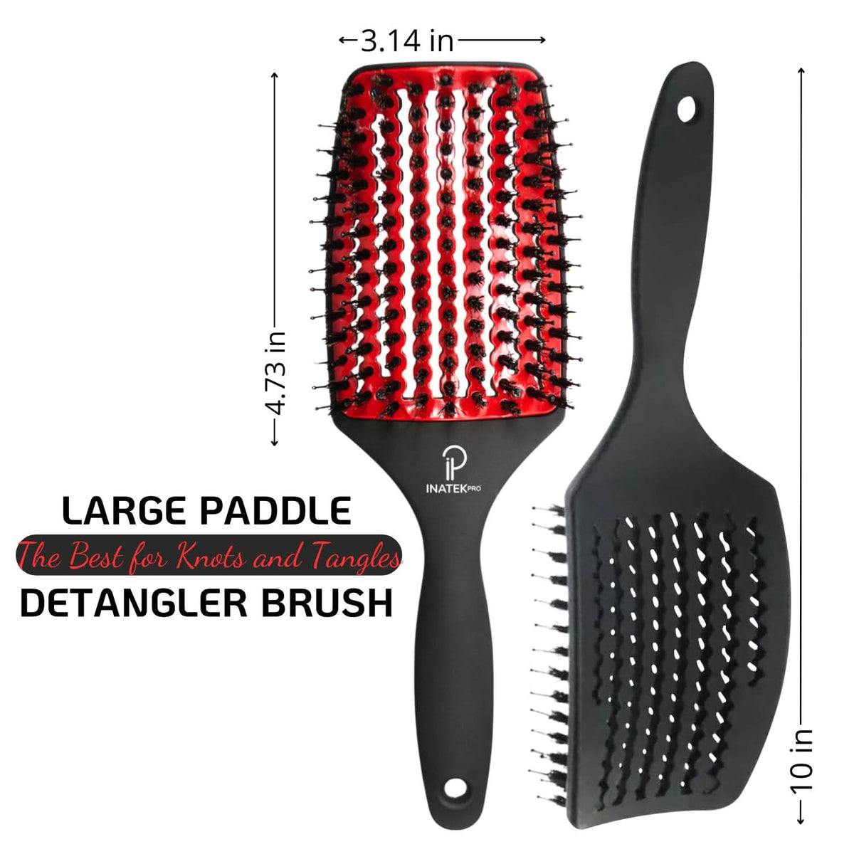 INATEKPRO Curved Vented Boar Bristle Detangler Brush - RED | LARGE The Beauty Box