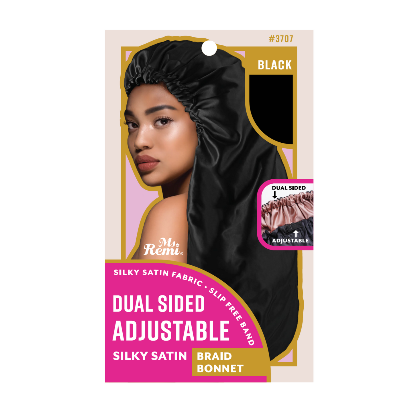 Ms. Remi Dual-Sided Adjustable Satin Braid Bonnet, 1 Count, Black Annie International, Inc.