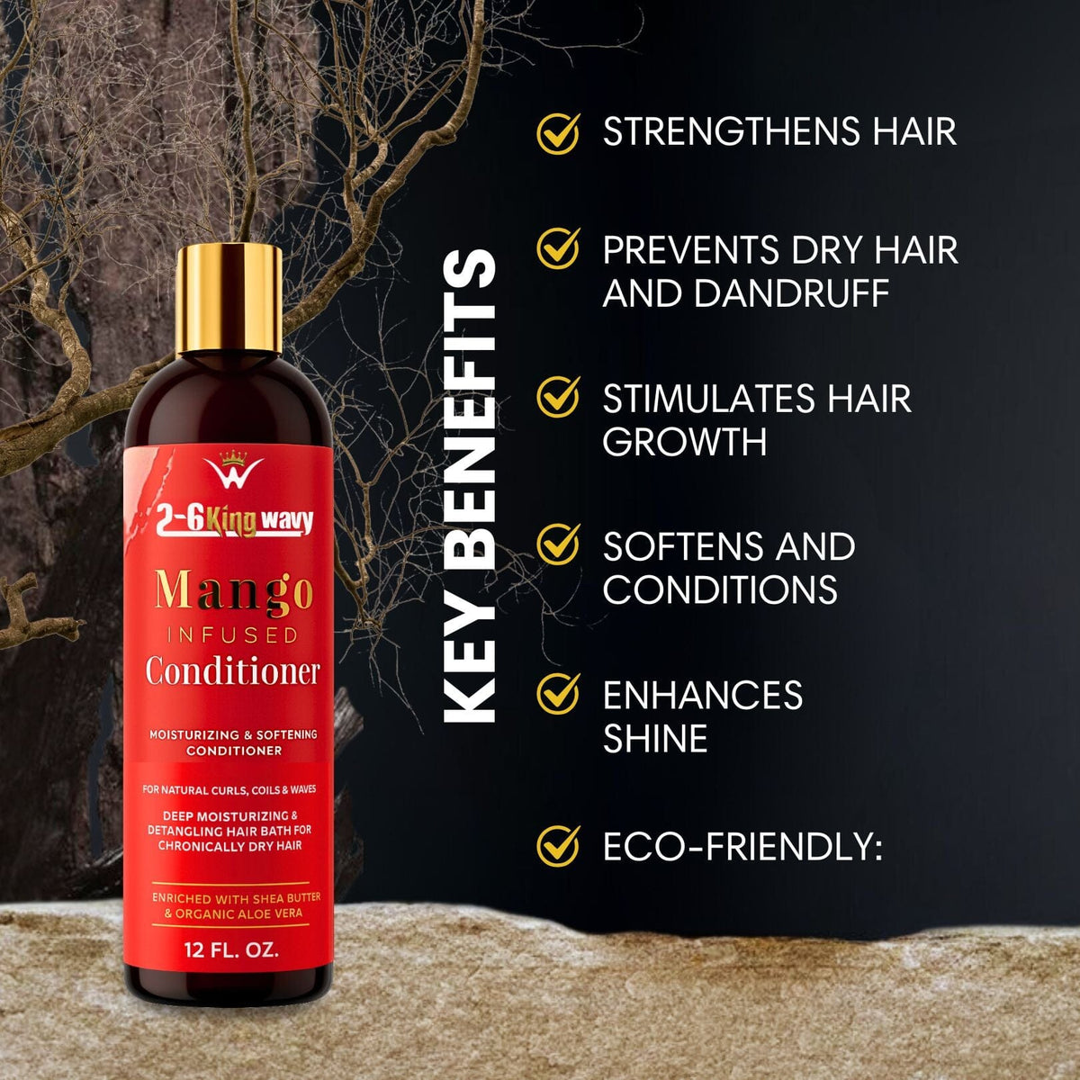 Mango Moisturizing Conditioner for Soft, Manageable Hair (Conditioner Bottle) 26 King Wavy Merch, LLC