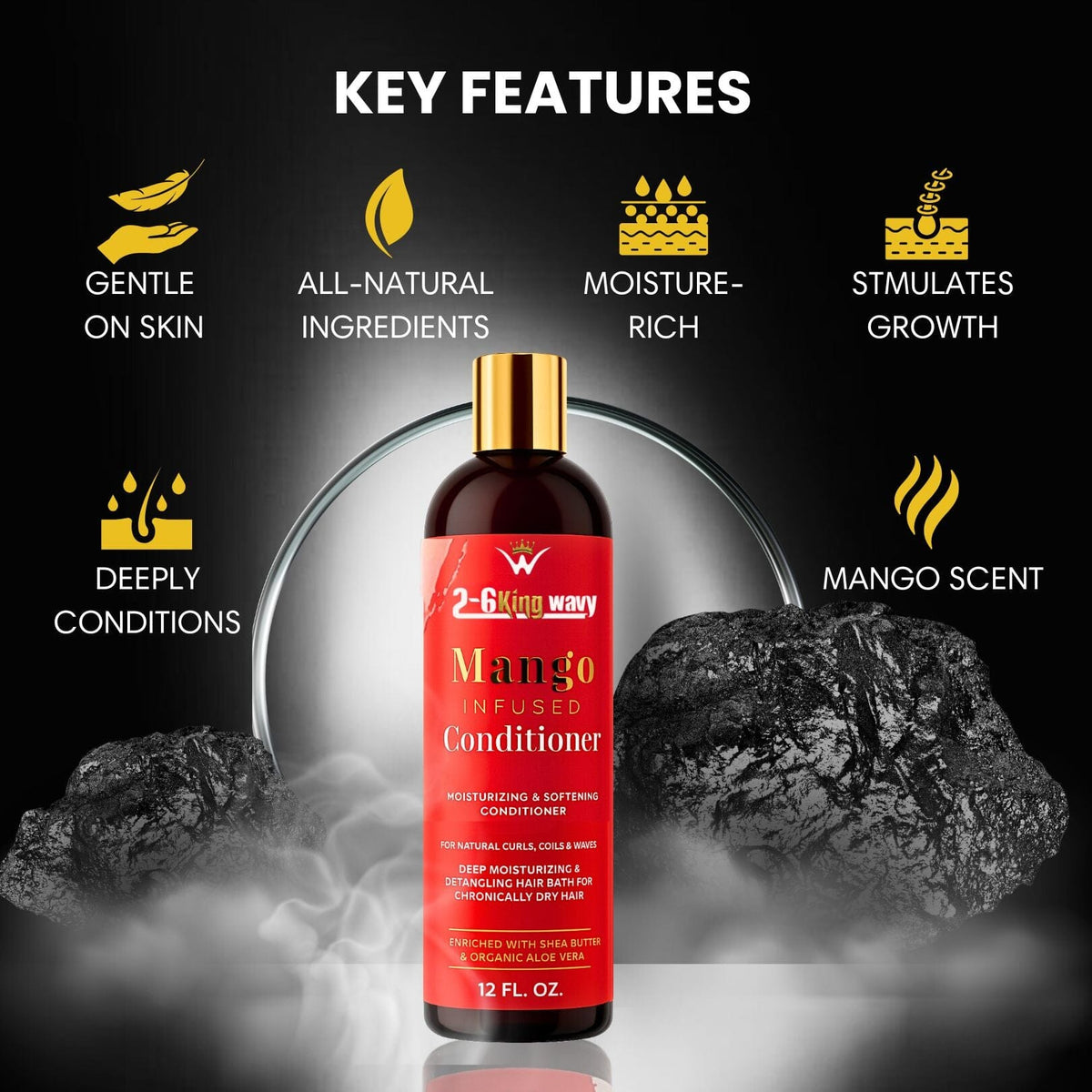Mango Moisturizing Conditioner for Soft, Manageable Hair (Conditioner Bottle) 26 King Wavy Merch, LLC