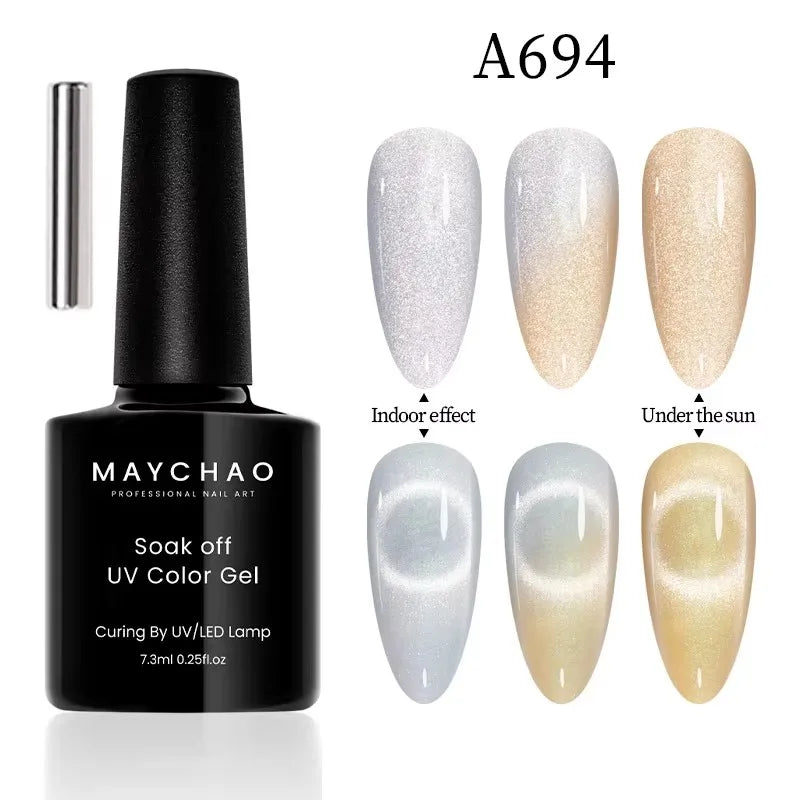 MAYCHAORomantic Galaxy Cat Eye Gel Nail Polish With Magnet Soak off UV Holographic Magnetic Rainbow Gel Polish for Nail Manicure Blushimmer