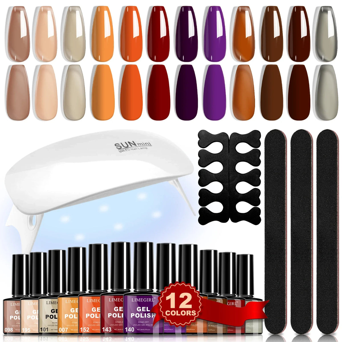 LIMEGIRL 12Pcs Gel Nail Polish Set 8ML Semi-Permanent Varn UV Nail Gel Art Manicure with Mini LED Lamp Gel Nail Polish Set Blushimmer