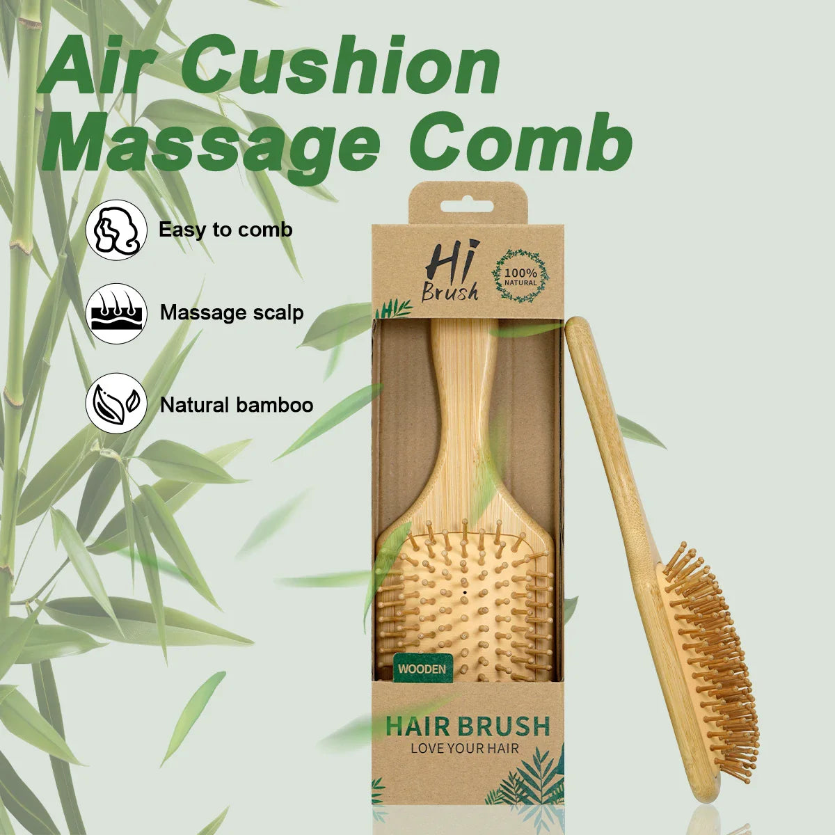 Natural Bamboo Air Cushion Hair Brush with Gift Box - Wooden Massage Comb for Smoothing Detangling Anti-Static Hair Care WTN Essentials