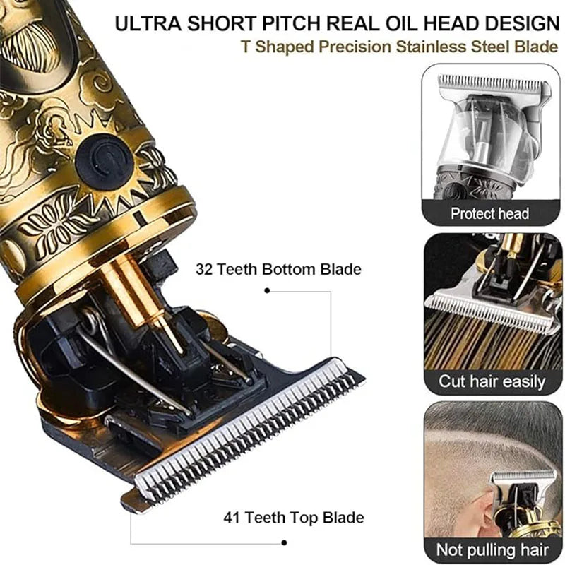 Men's Vintage Hair Trimmer T9 Carving Rechargeable Barber Electric Professional Hair Clipper Beard Trimmer/Metal Haircut Clipper Noventix