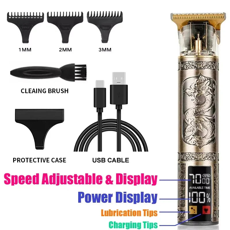 Men's Vintage Hair Trimmer T9 Carving Rechargeable Barber Electric Professional Hair Clipper Beard Trimmer/Metal Haircut Clipper Noventix