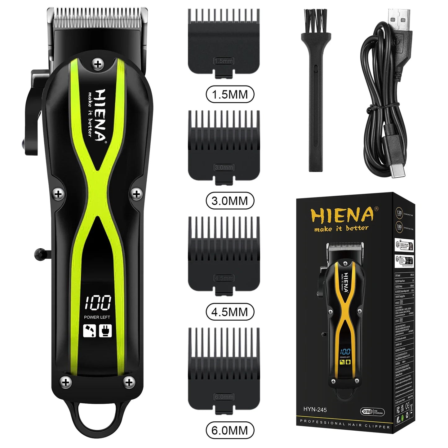 hiena Electric Hair Clipper UBS Rechargeable Cordless Beard Trimmer Men Powerful Electric Hair Clipper Trimming Tool Noventix