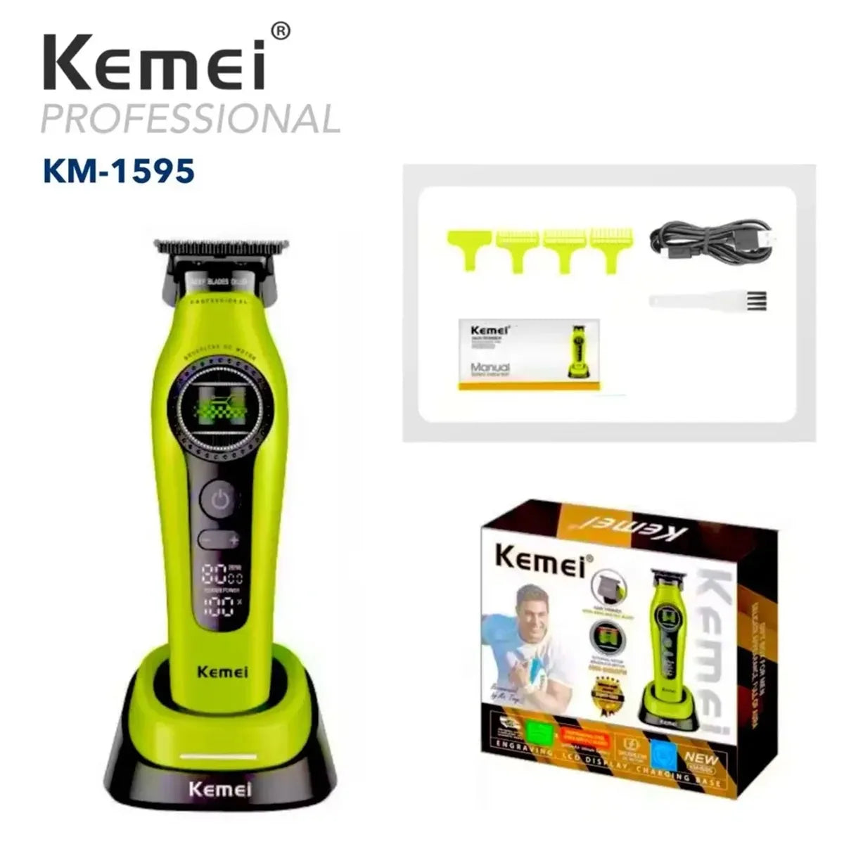 Kemei 1593 Barber Professional Hair Clipper Rechargeable Trimmer Electric Hair Cutting Machine External Rotor Brushless Motor Noventix