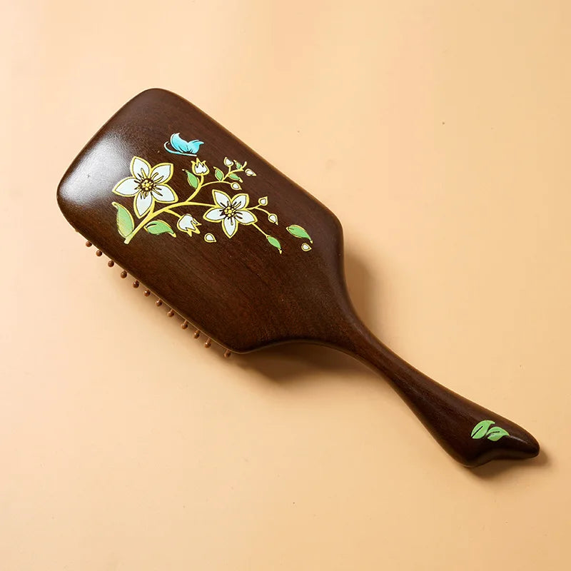 Natural Sandalwood Air Cushion Comb Scalp Massage Hair Brush Women Anti-static Hairdressing Comb for Hair Volume & Curly Hair Silcy Skin